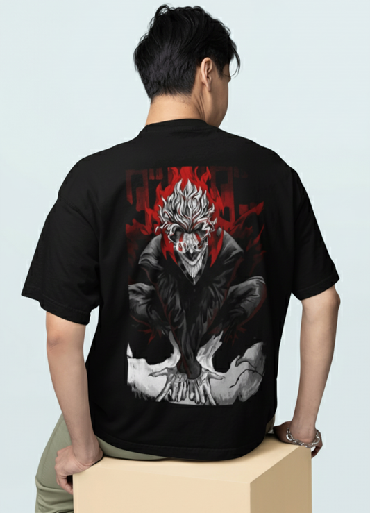 Inferno Grin: The Flame of Chaos Unisex Oversized Standard T-Shirt.